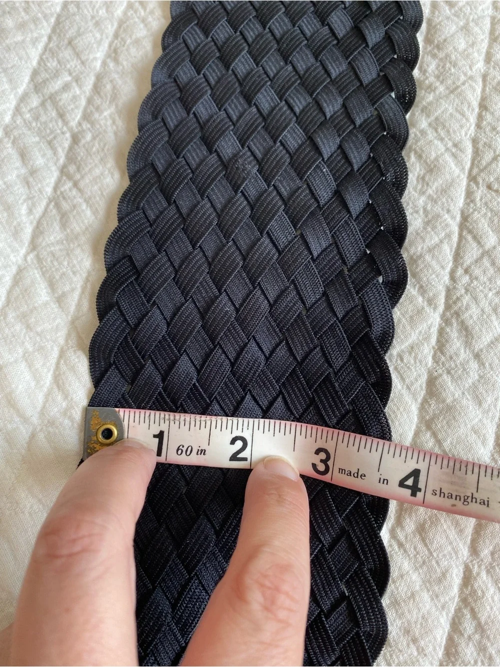Black Woven Braided Elastic Wide Belt Stretchy Festival Boho Y2K Retro L/XL